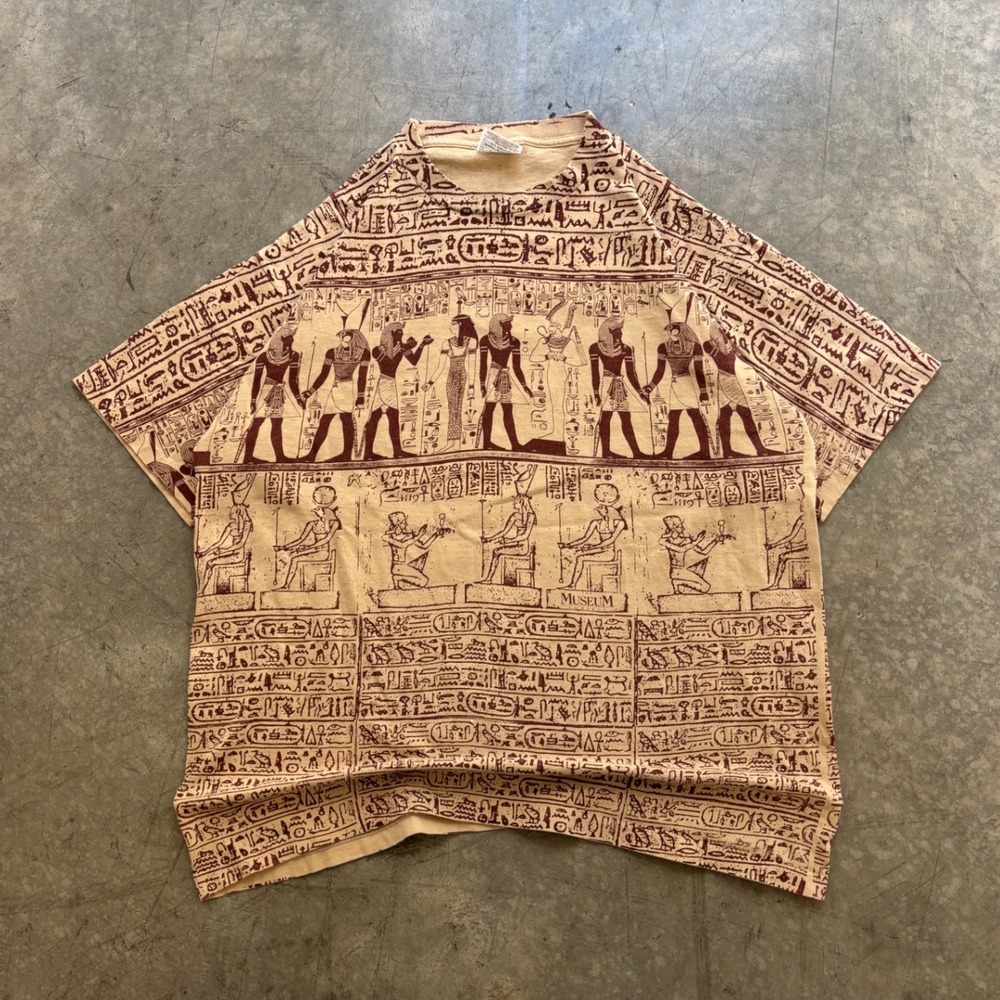 Vintage 90's Single Stitch AOP Egyptian Art Shirt Wildwood Productions Size XL